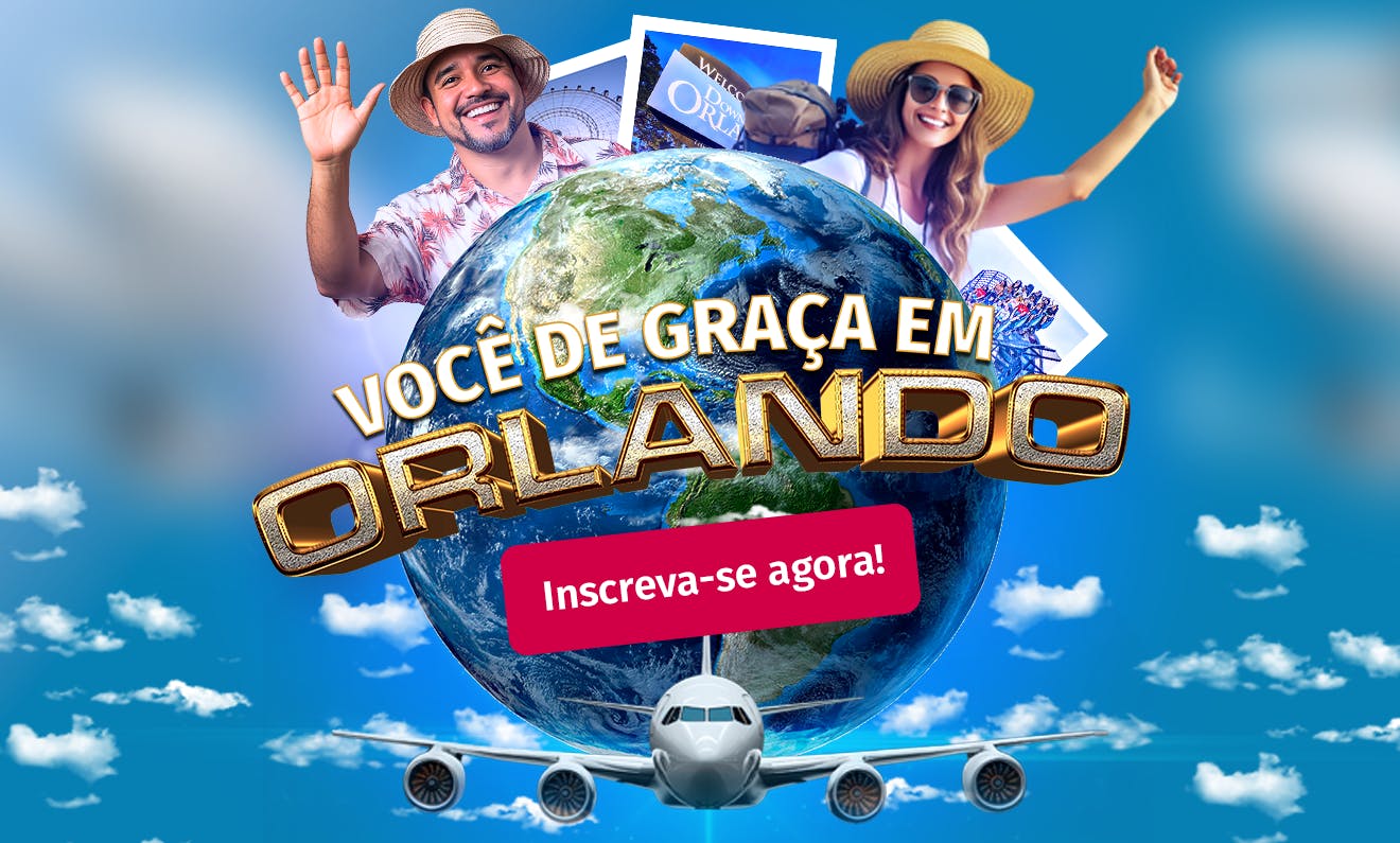 Arte da capa da LP da Campanha KNN Abre o Mundo, onde temos um globo, duas pessoas em cima e um avião comercial abaixo, com o botão escrito "Inscreva-se agora!".