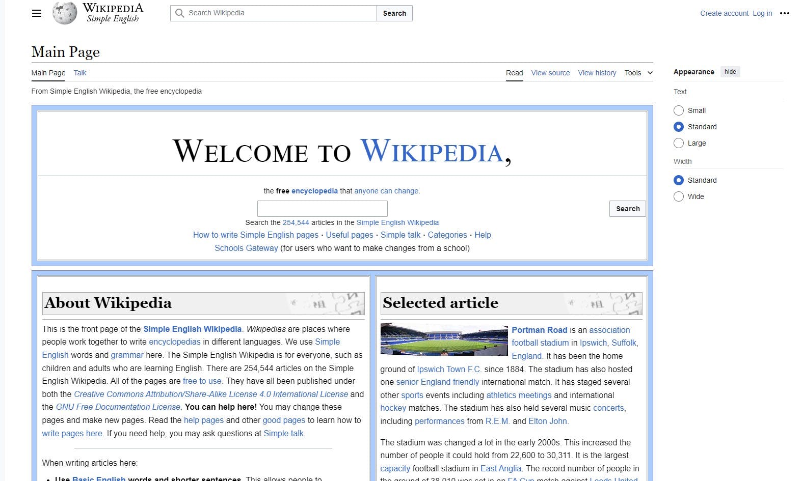 Capa do site "Wikipedia".