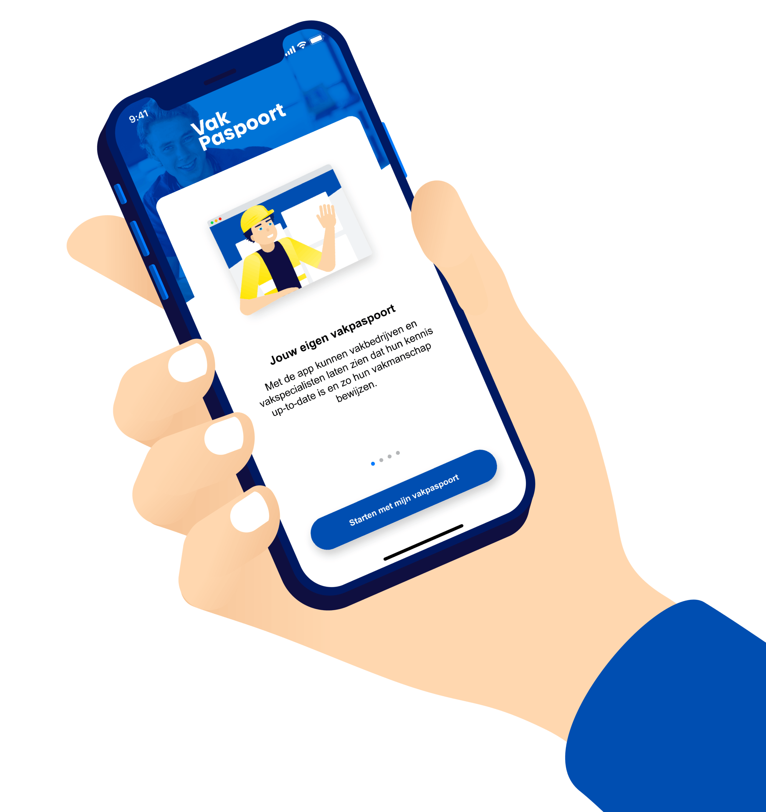 Hand die een iphone vast heeft met de app open.