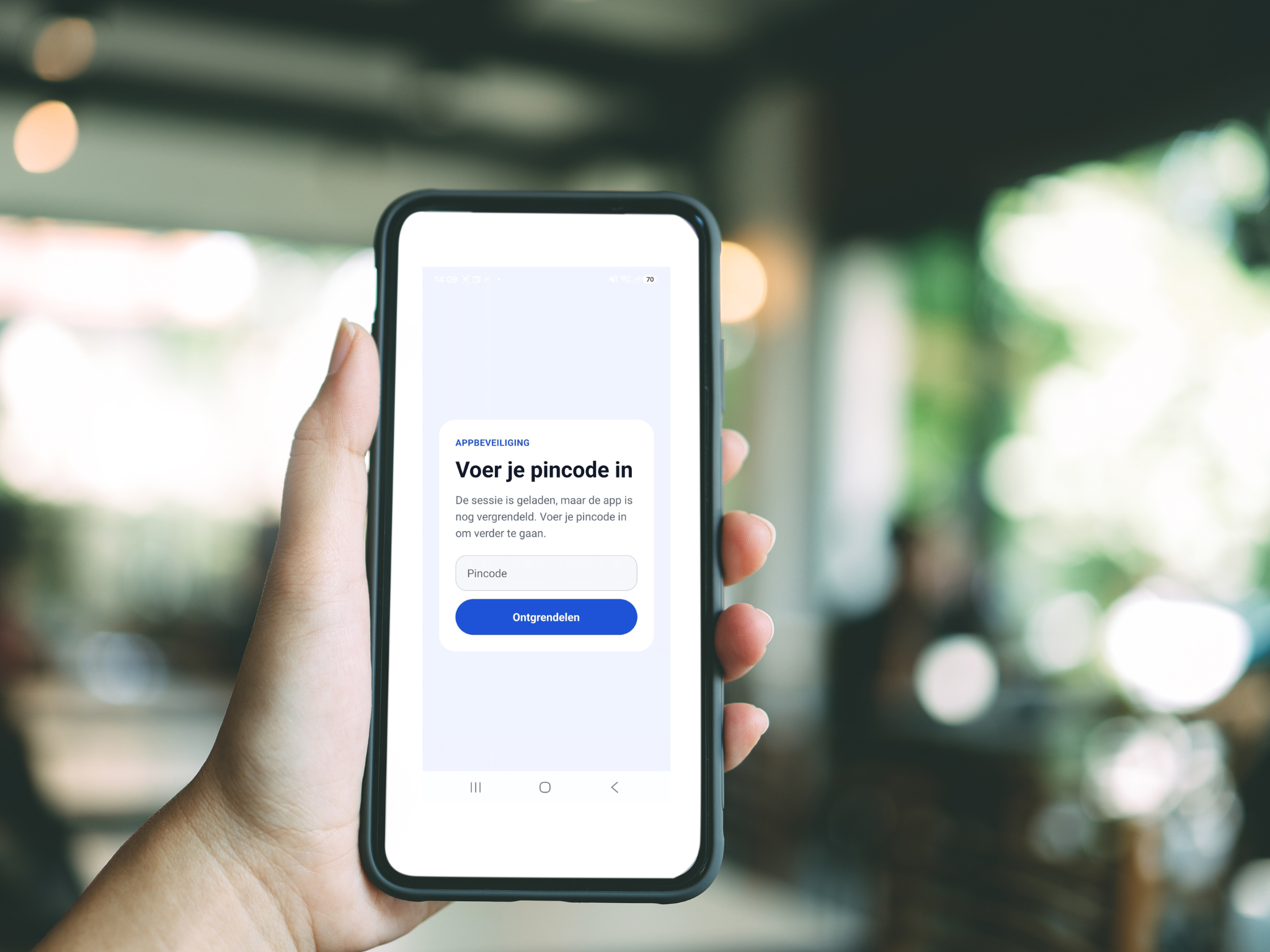 Vakpaspoort app voor vakmensen in de (installatie)techniek, beveiligd met een pincode.