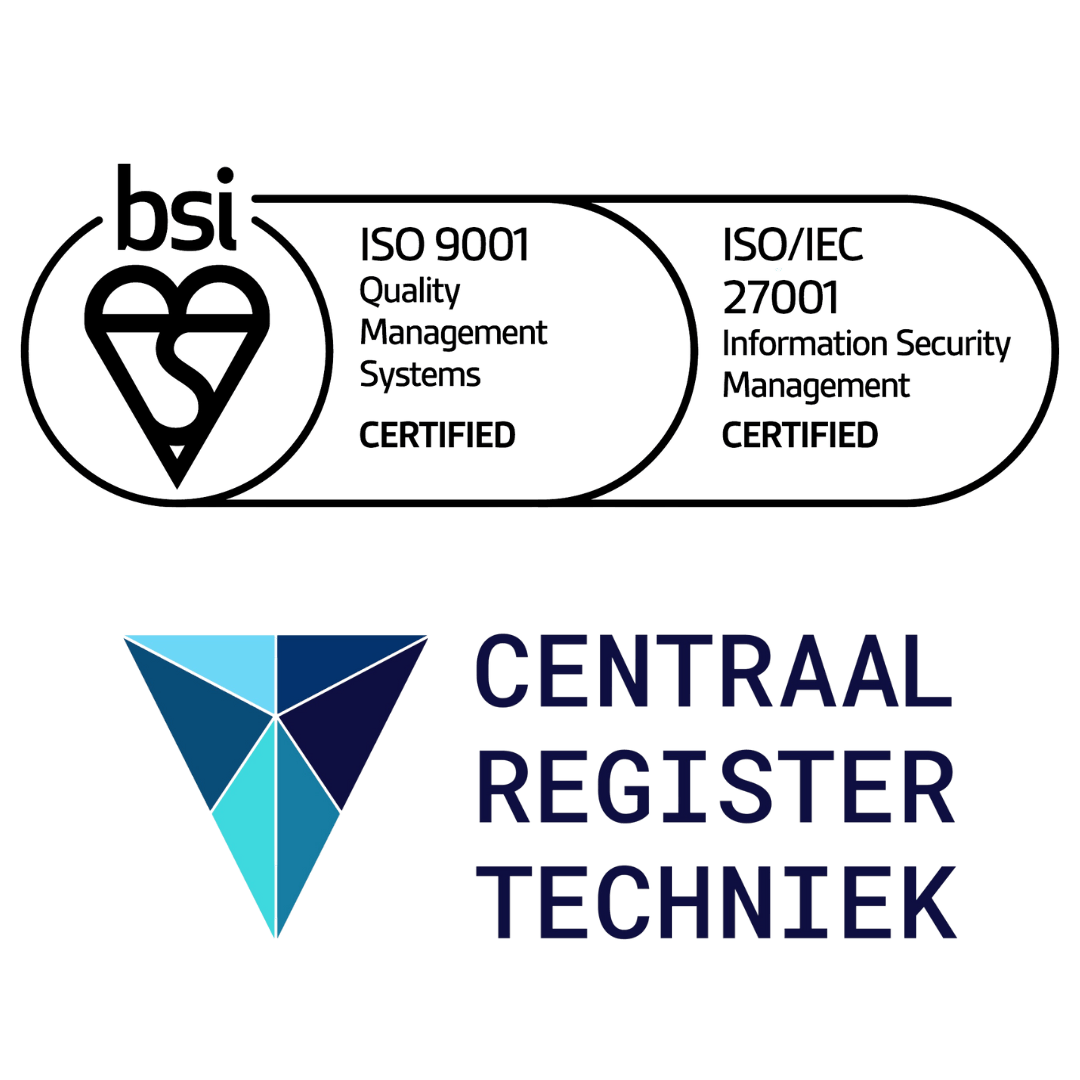 Het Centraal Register Techniek heeft de erkende ISO 9001 en ISO 27001 certificering behaald.