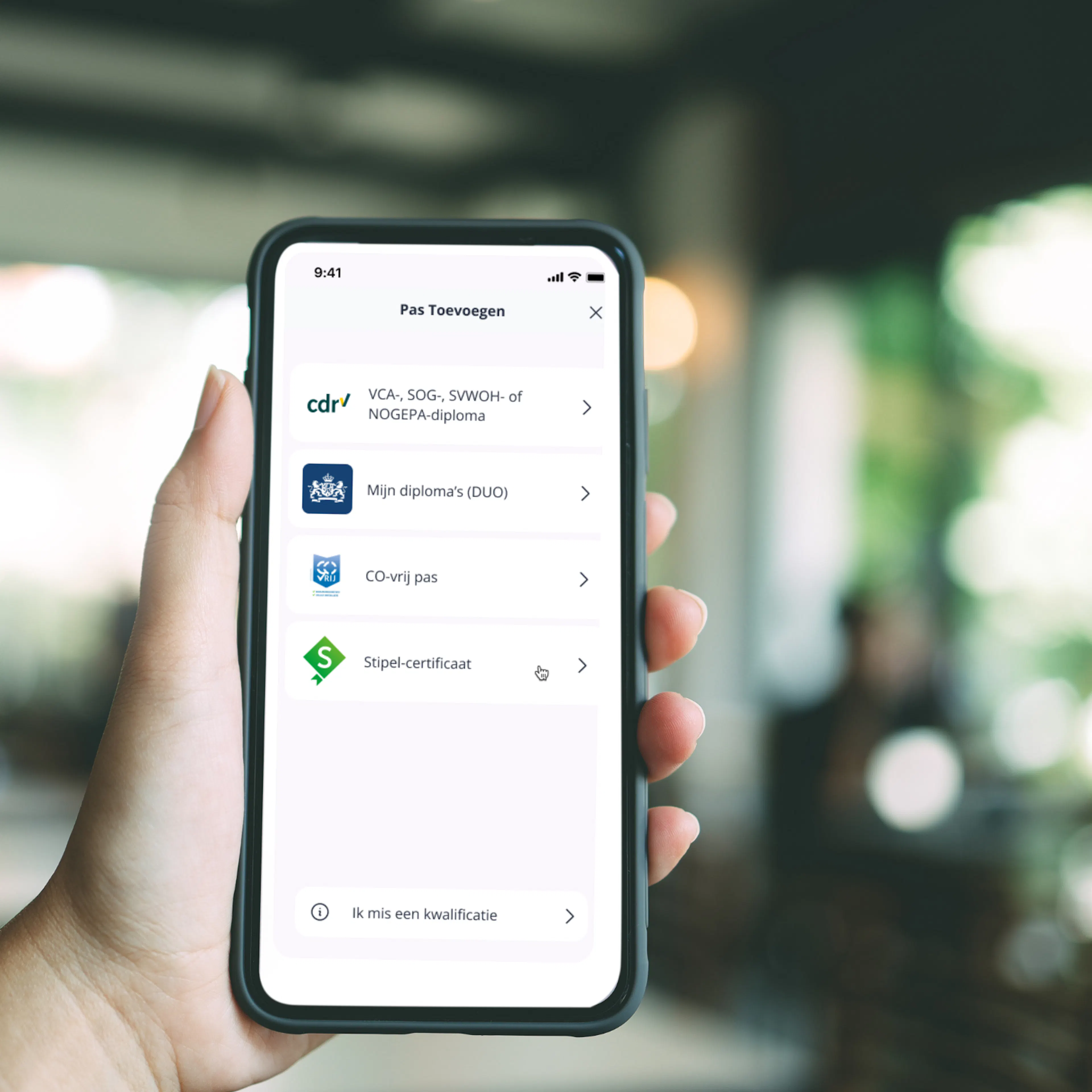 Mobiele telefoon met Vakpaspoort app