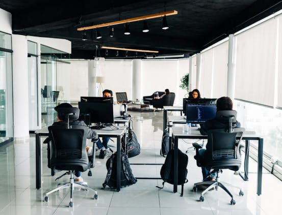 A group of people using computers