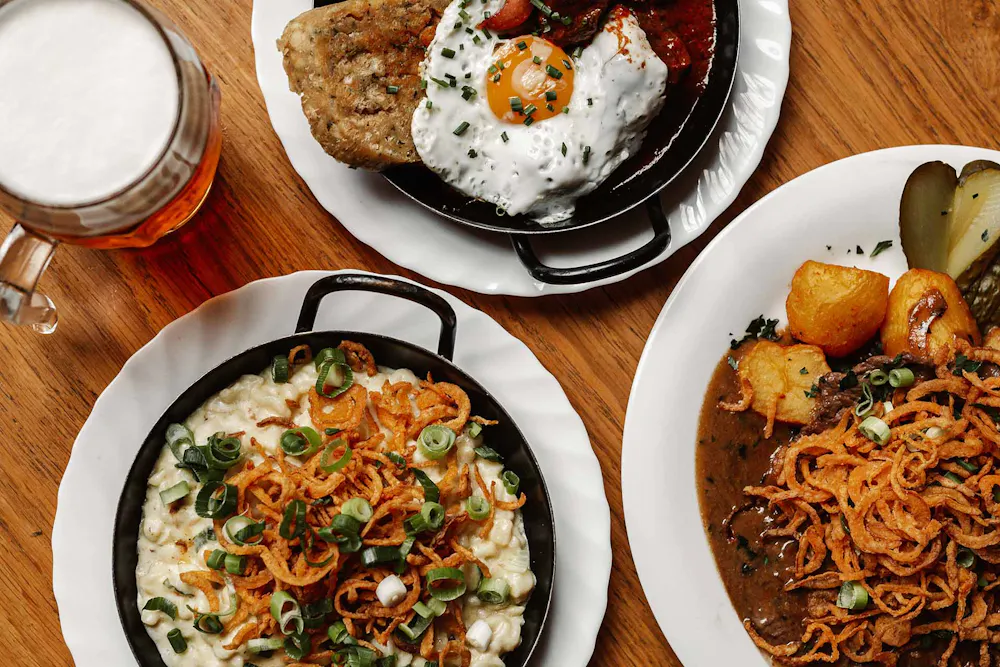 Plate of traditional Austrian food. Food guide where to eat in Rauris