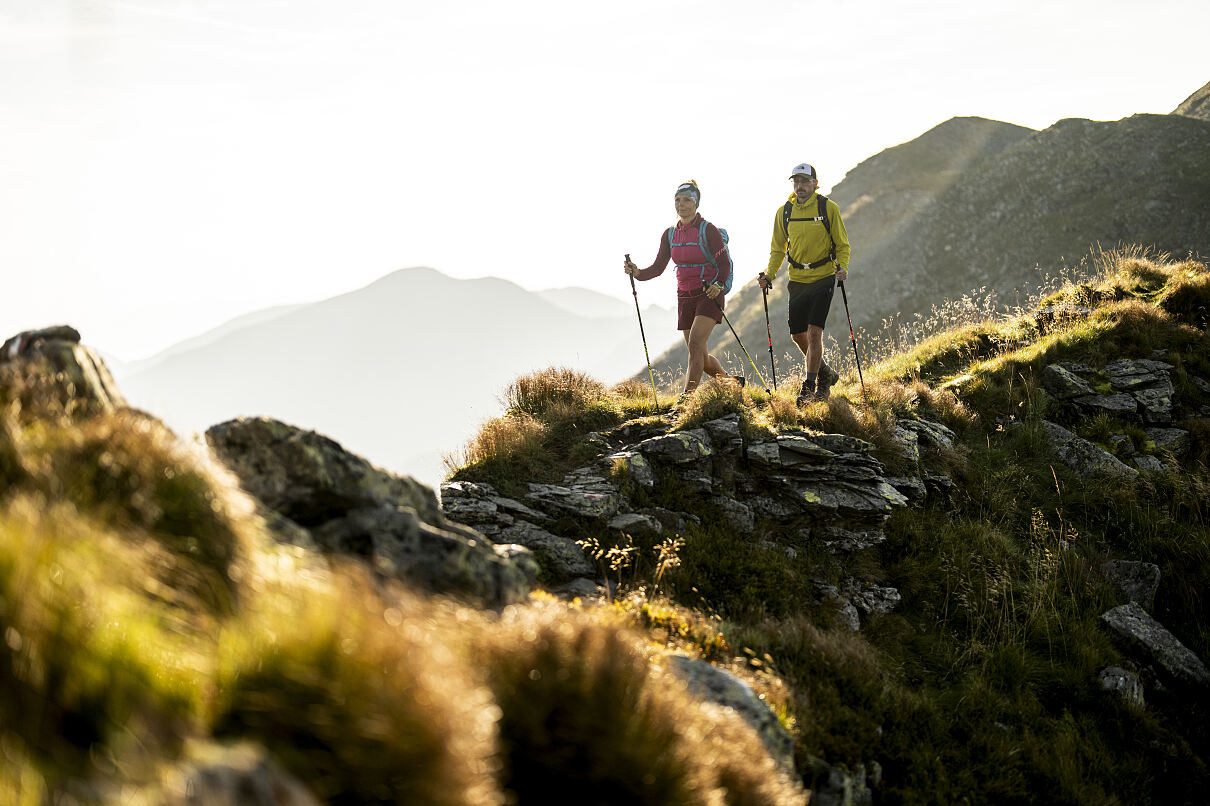 Couple hiking in Saalbach in Summer