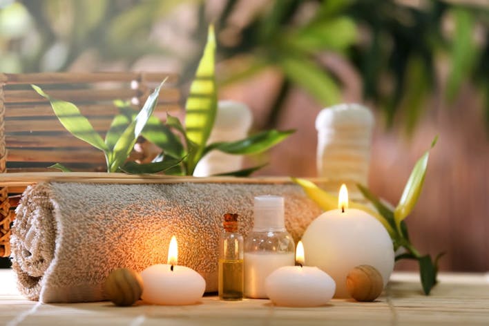 Candles and oil for massage
