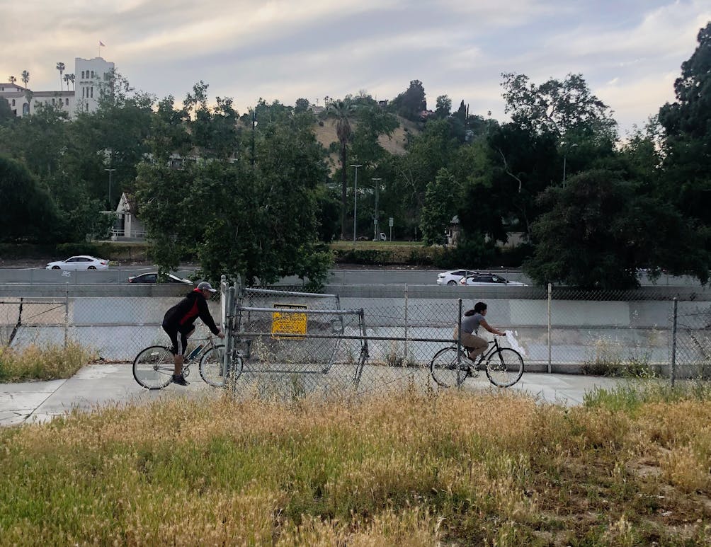Bikers on the Arroyo Seco Bike Path in Los Angeles 