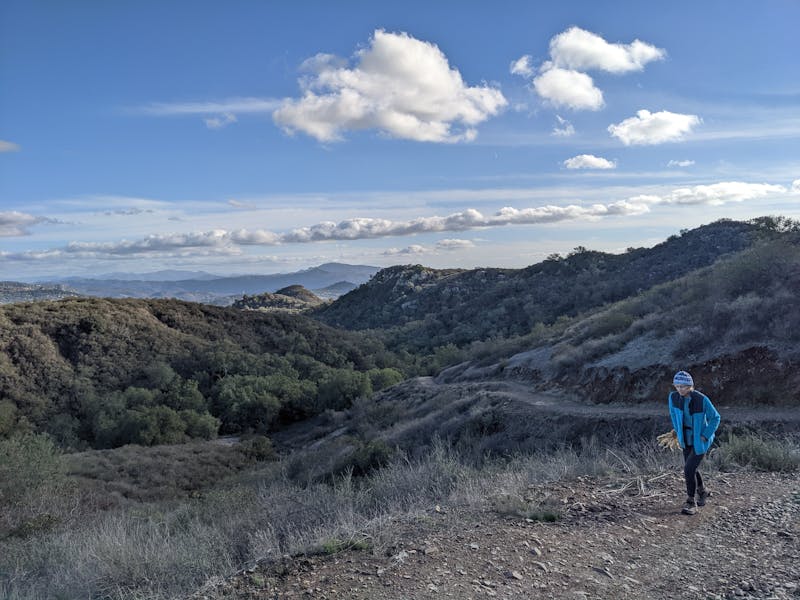 Hiker on a trail at Daley Ranch at North San Diego County 