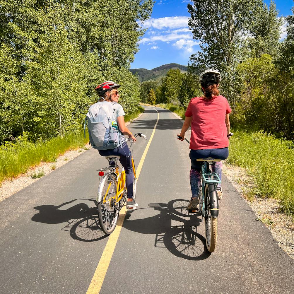 Two bikers on the Wood River Trail in Sun Valley Idaho 