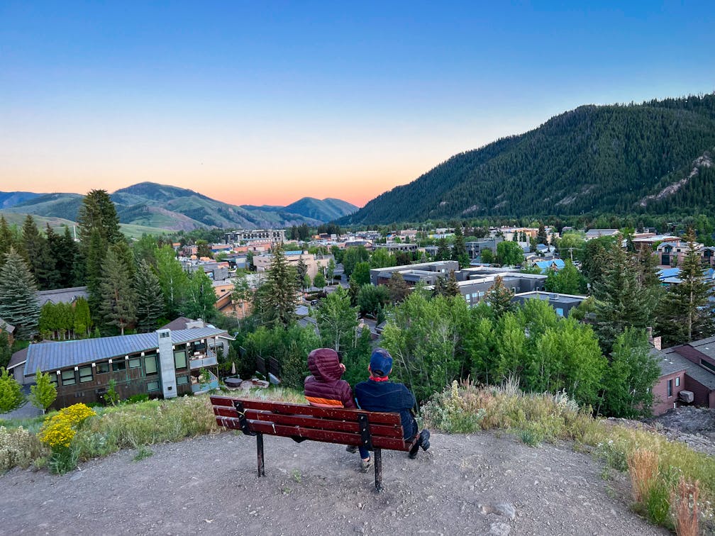 Two people on a bench at Knob Hill Natural Area in Ketchum 