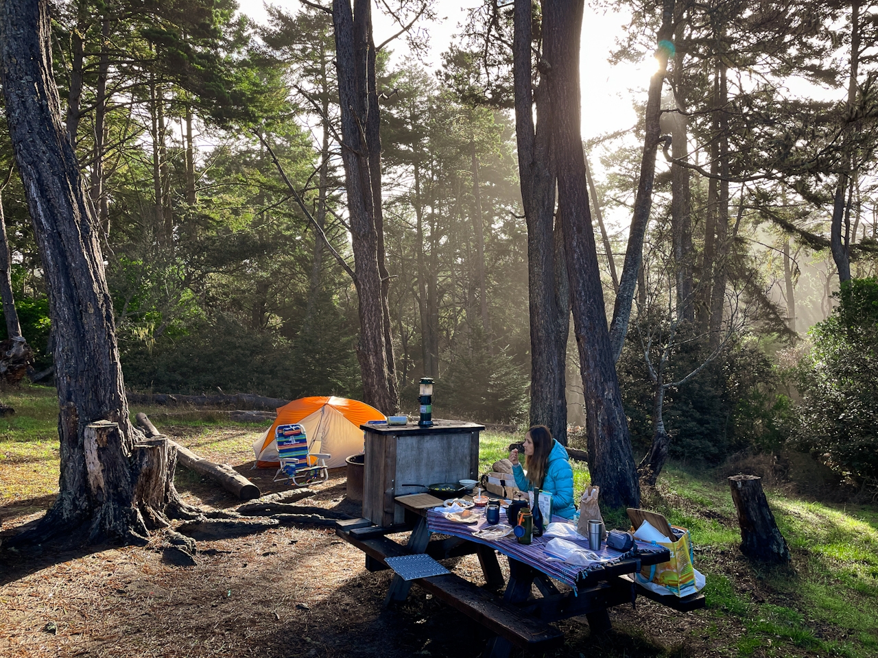 woman camping at Salt Point State Park on Sonoma Coast