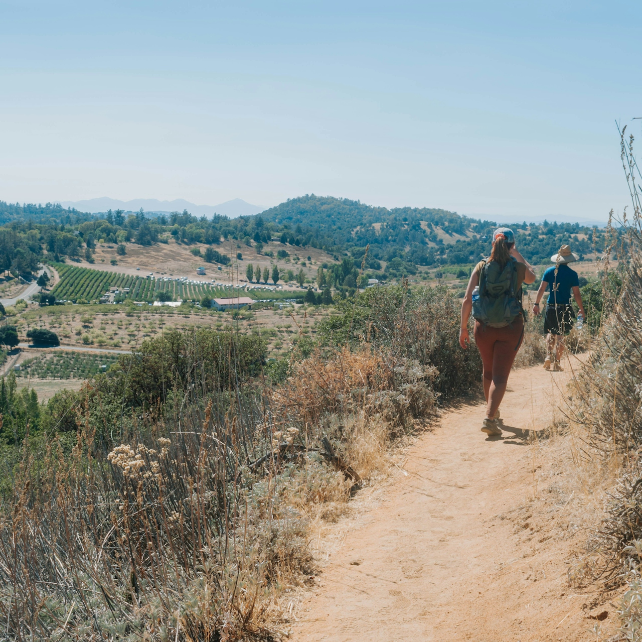 Hikers on a trail at Volcan Mountain Wilderness Preserve near Julian in San Diego County 