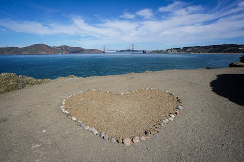 Heart Art at the Coastal Trail near Mile Rock Beach in San Francisco 