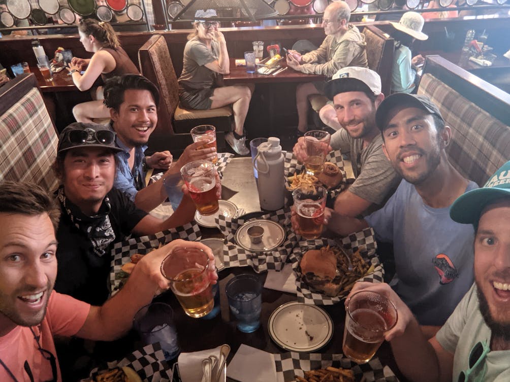 Group of friends enjoying beers at Zion Brewing 