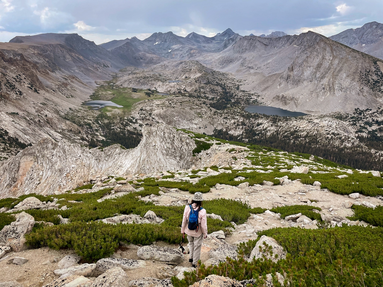 hiker on Vogelsang Peak in Yosemite