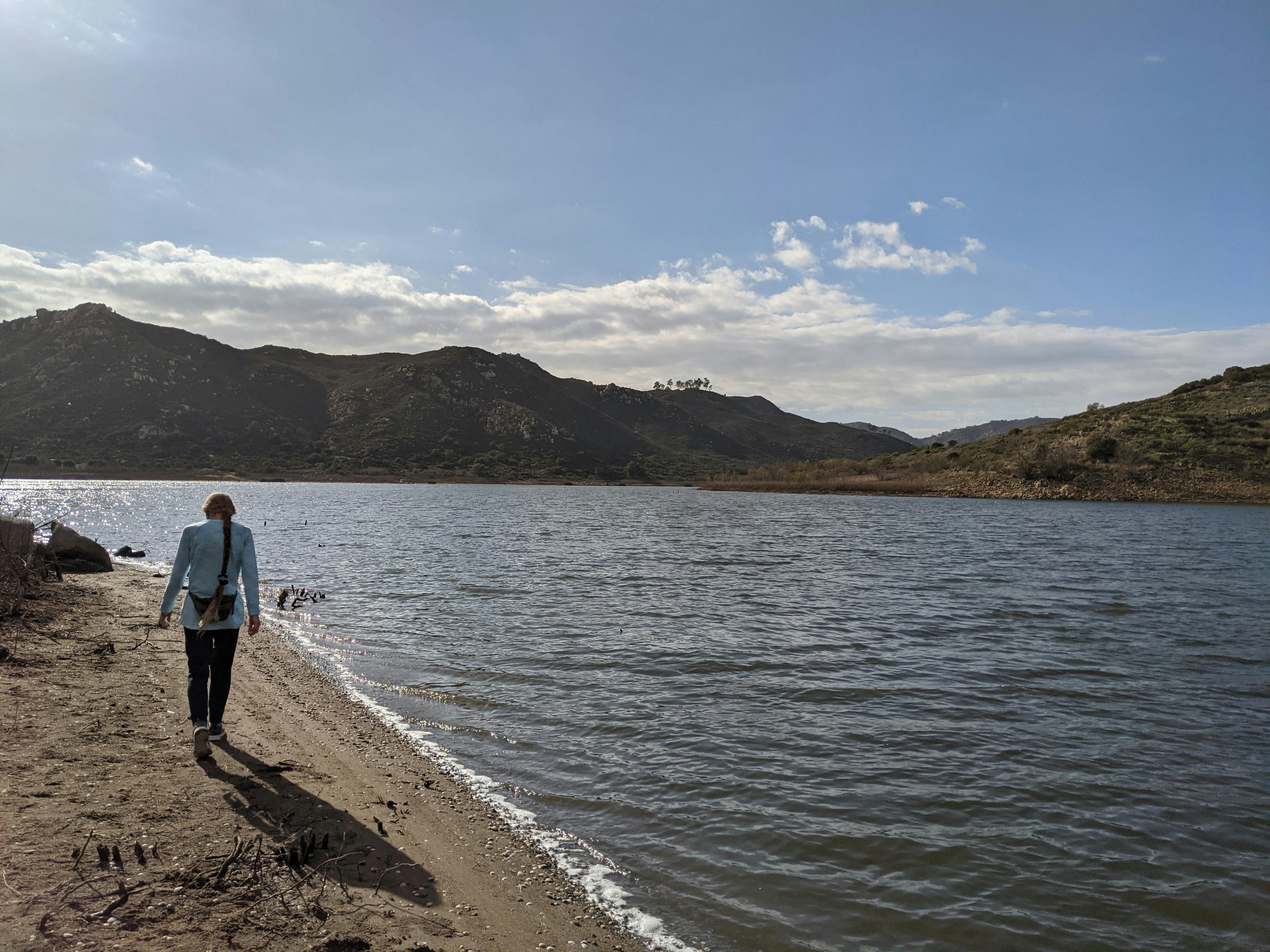 Hiker at Lake Hodges in San Diego County 