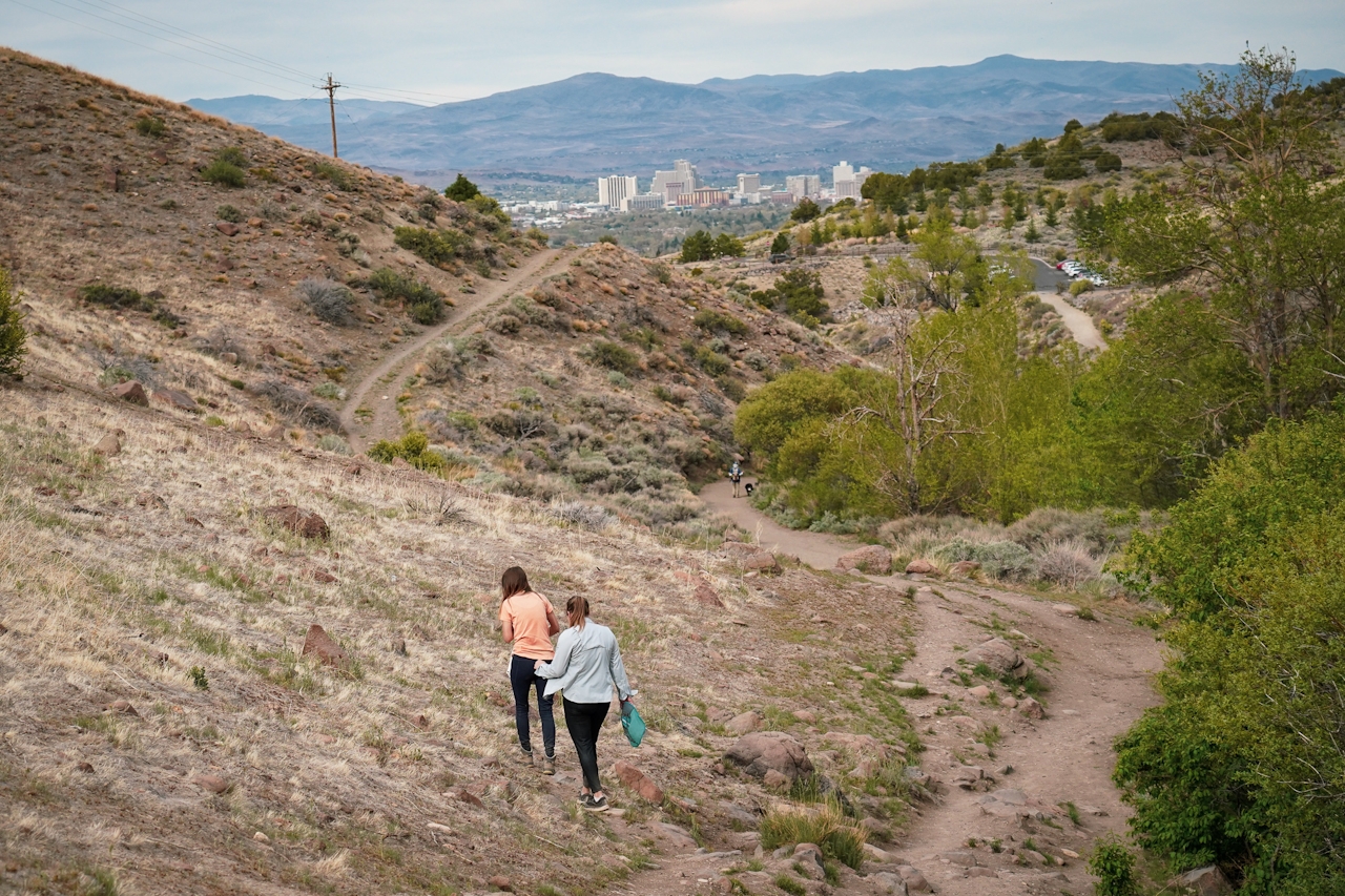 Two hikers at Hunters Creek in Reno 