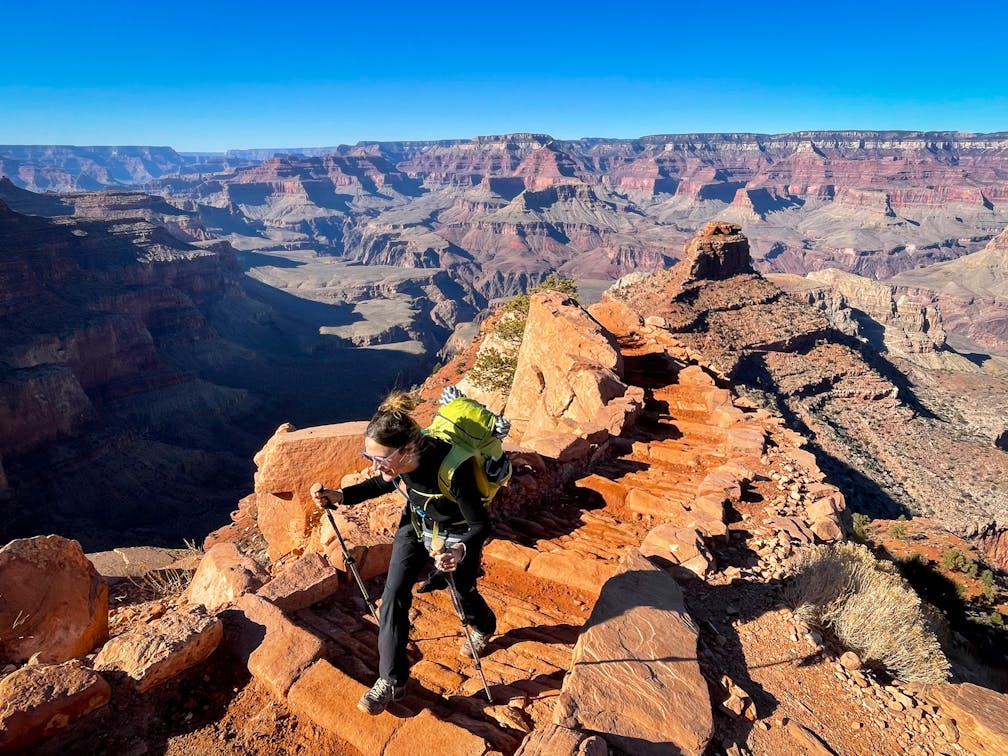 Woman hiking the South Kaibab Trail in the Grand Canyon