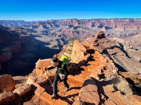 Woman hiking the South Kaibab Trail in the Grand Canyon