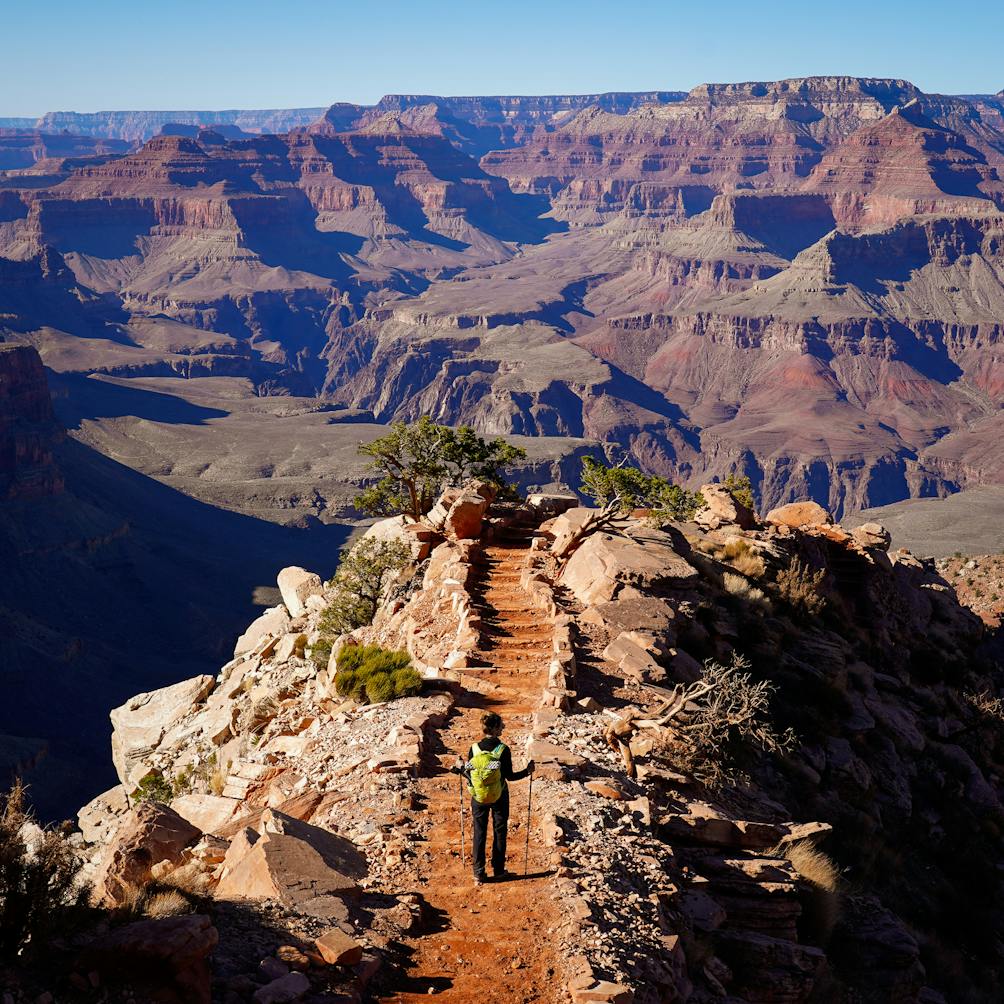 woman hiking South Kaibab Trail Grand Canyon