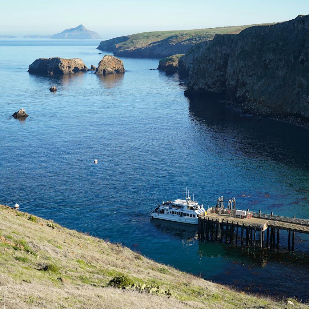 Scorpion Anchorage with Island Packers boat at dock at Channel Islands National Park 