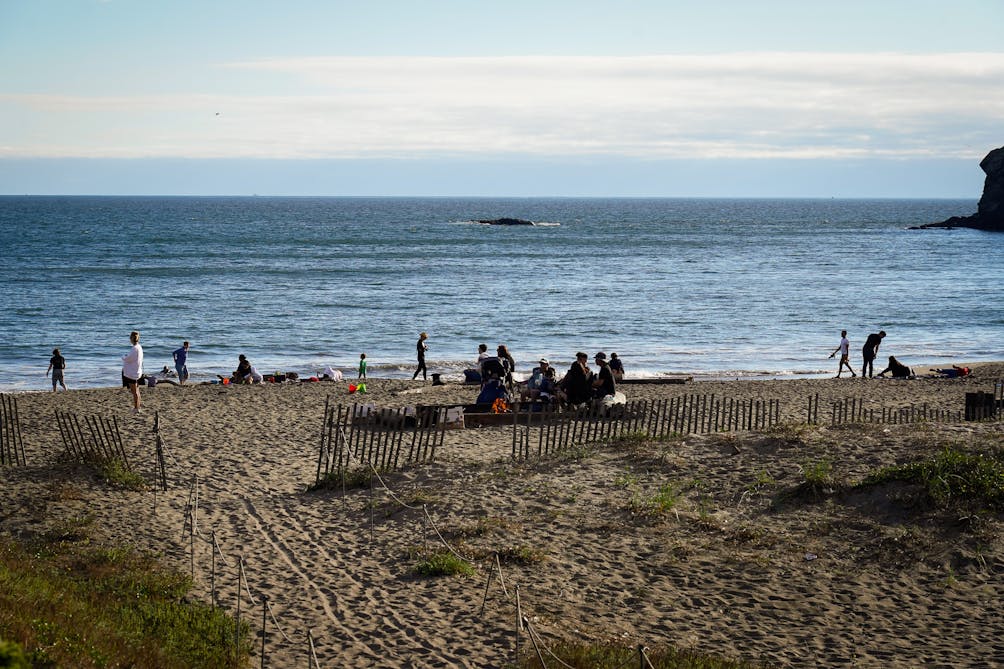 people relaxing at Muir Beach in Marin