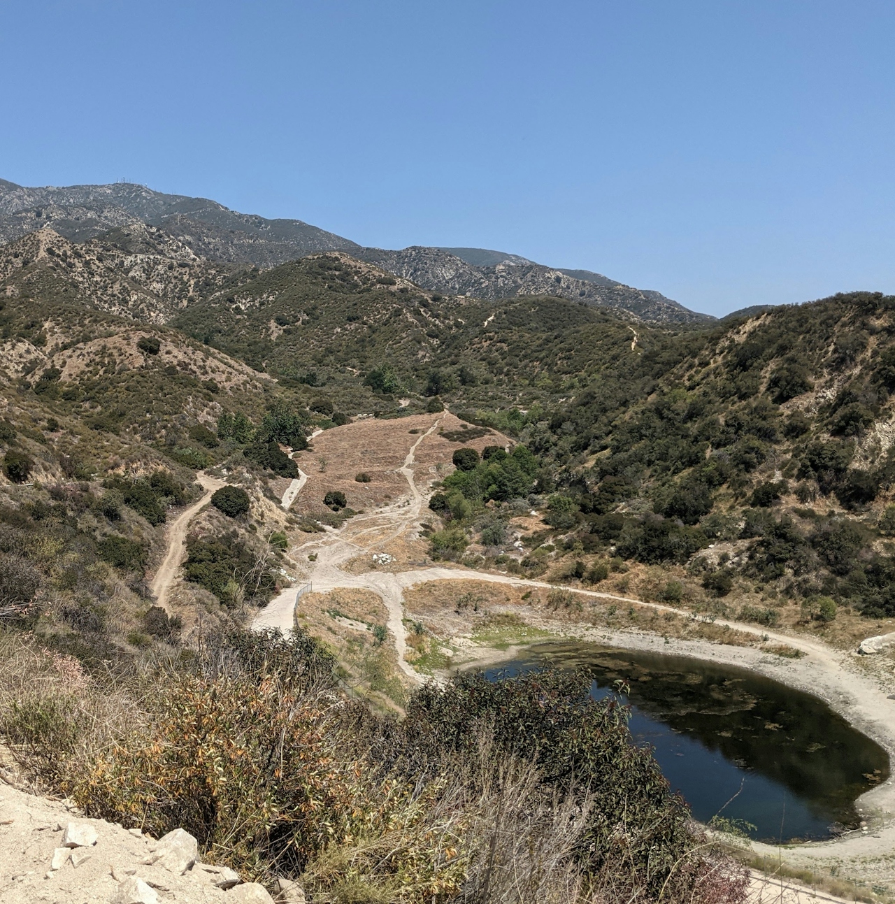 High point vista of Haines Canyon Debris Basin in the San Gabriels Southern California 