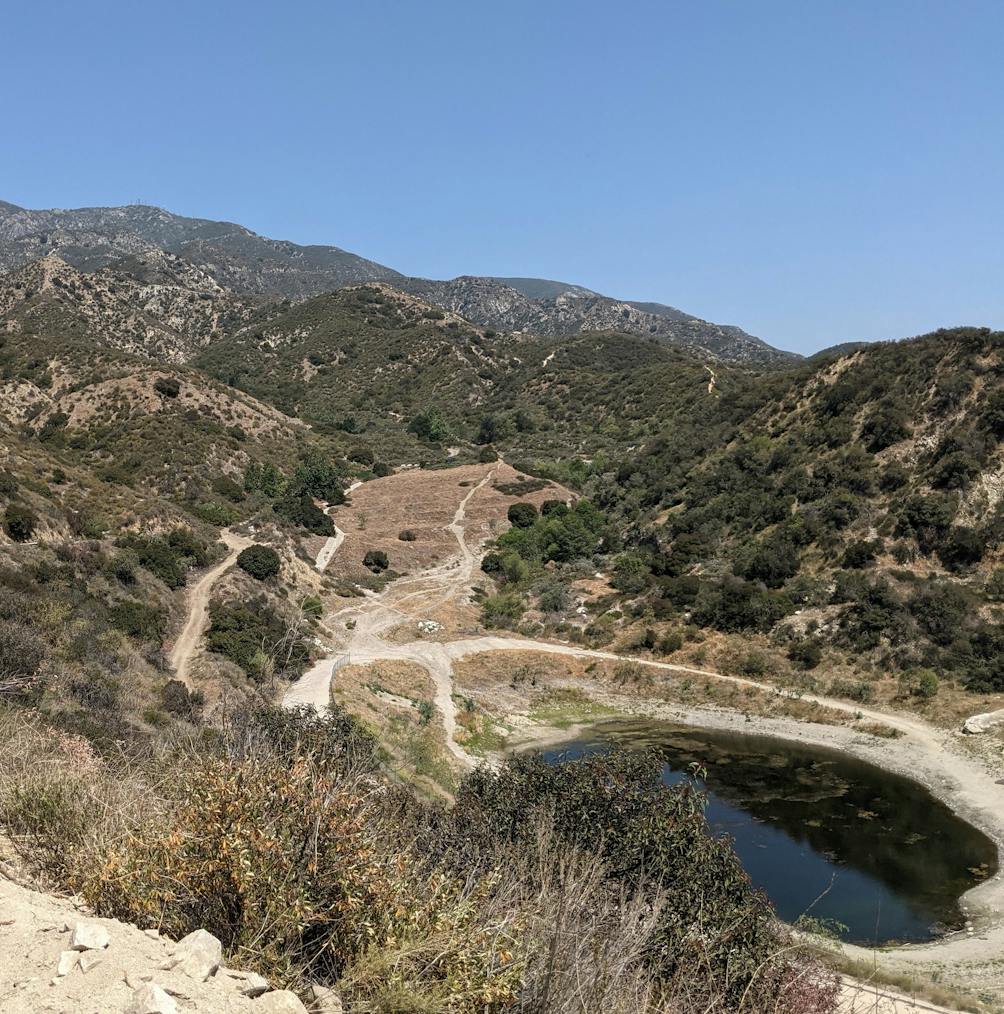 High point vista of Haines Canyon Debris Basin in the San Gabriels Southern California 