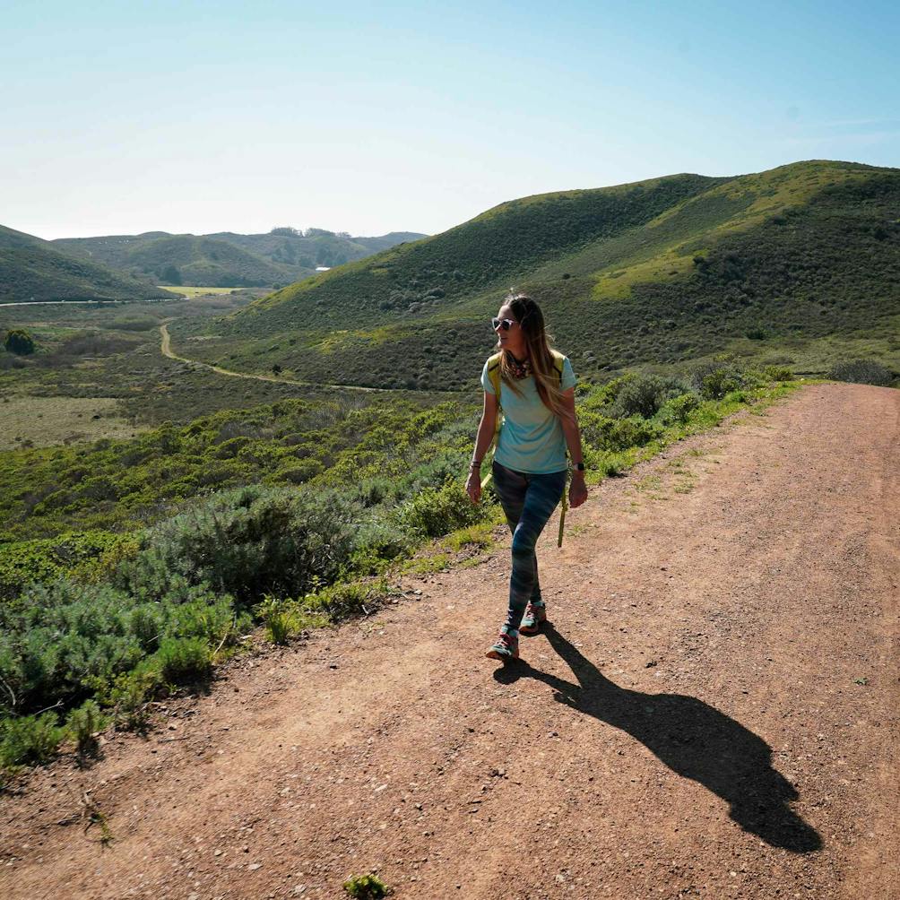 Hiker on SCA Trail in the Marin Headlands North Bay 