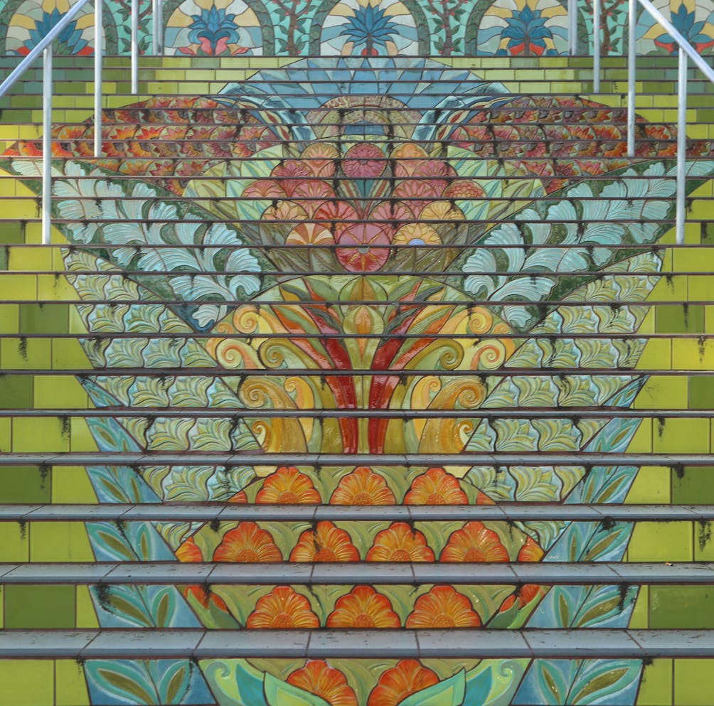 The mosaic tiles of the Lincoln Stairs in San Francisco 
