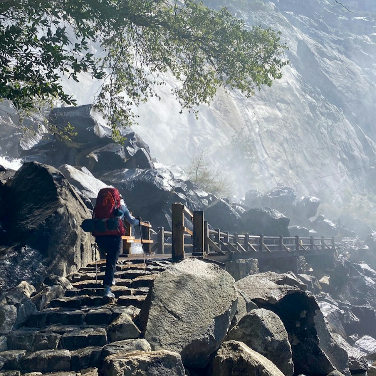 Waterfall on trail in Hetch Hetchy Yosemite 