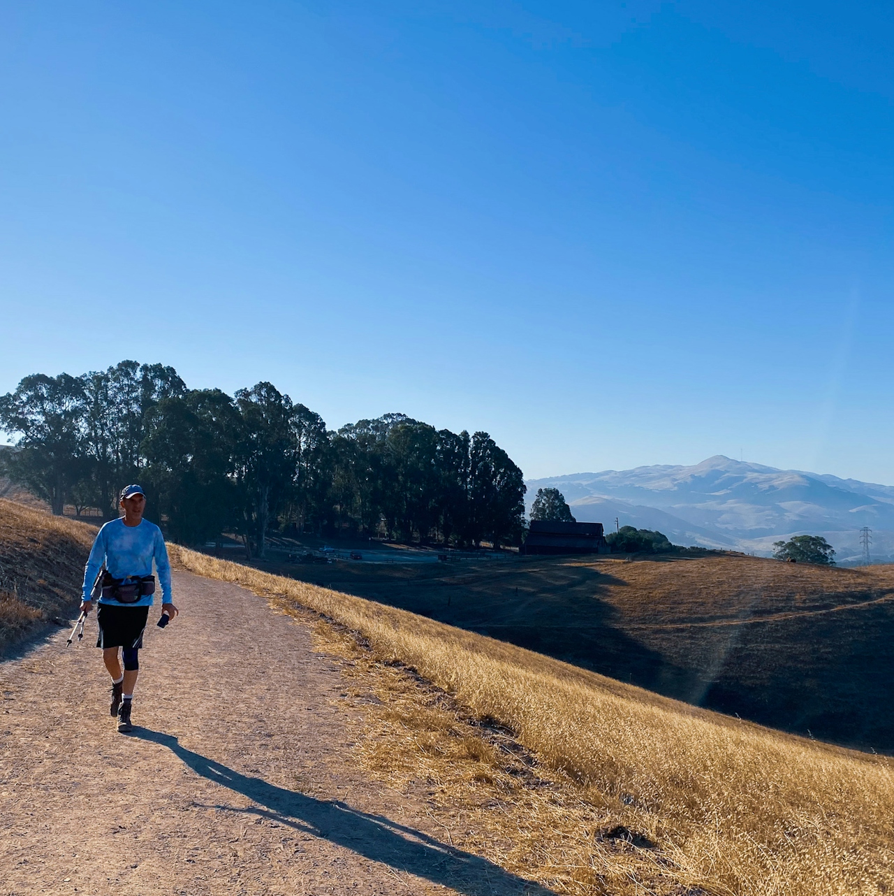 Hiker on a trail at Vargas Plateau in the East Bay 