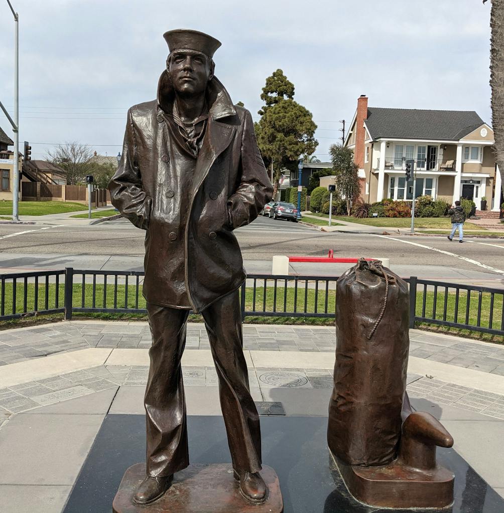 The Lone Sailor sculpture in Long Beach 