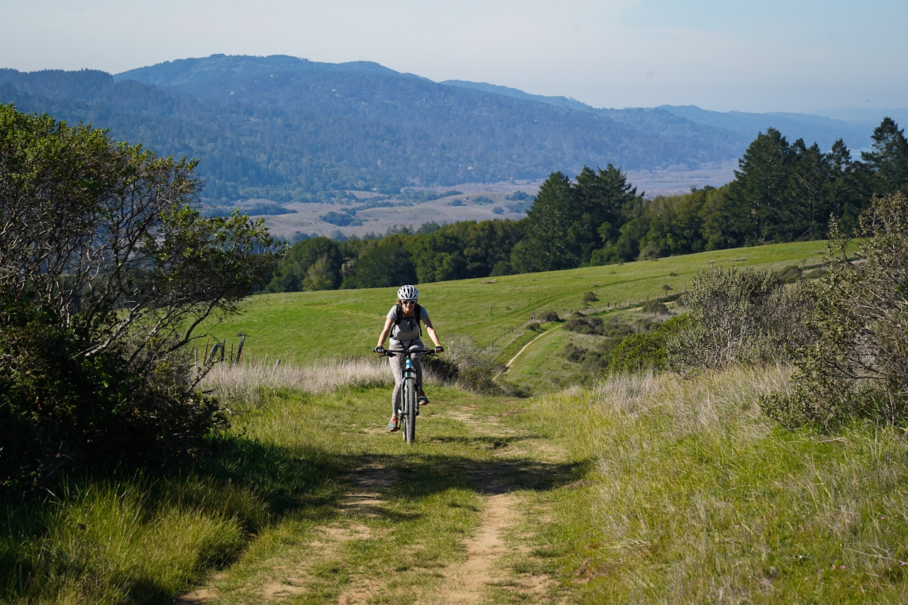 woman biking bolinas ridge trail point reyes