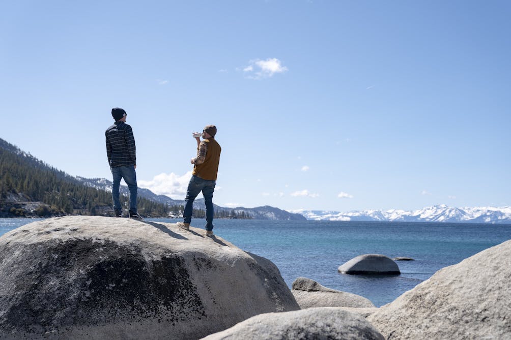 guys hanging out at lake tahoe