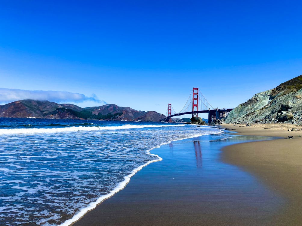 Marshall Beach in San Francisco with a northern view of the Golden Gate Bridge 