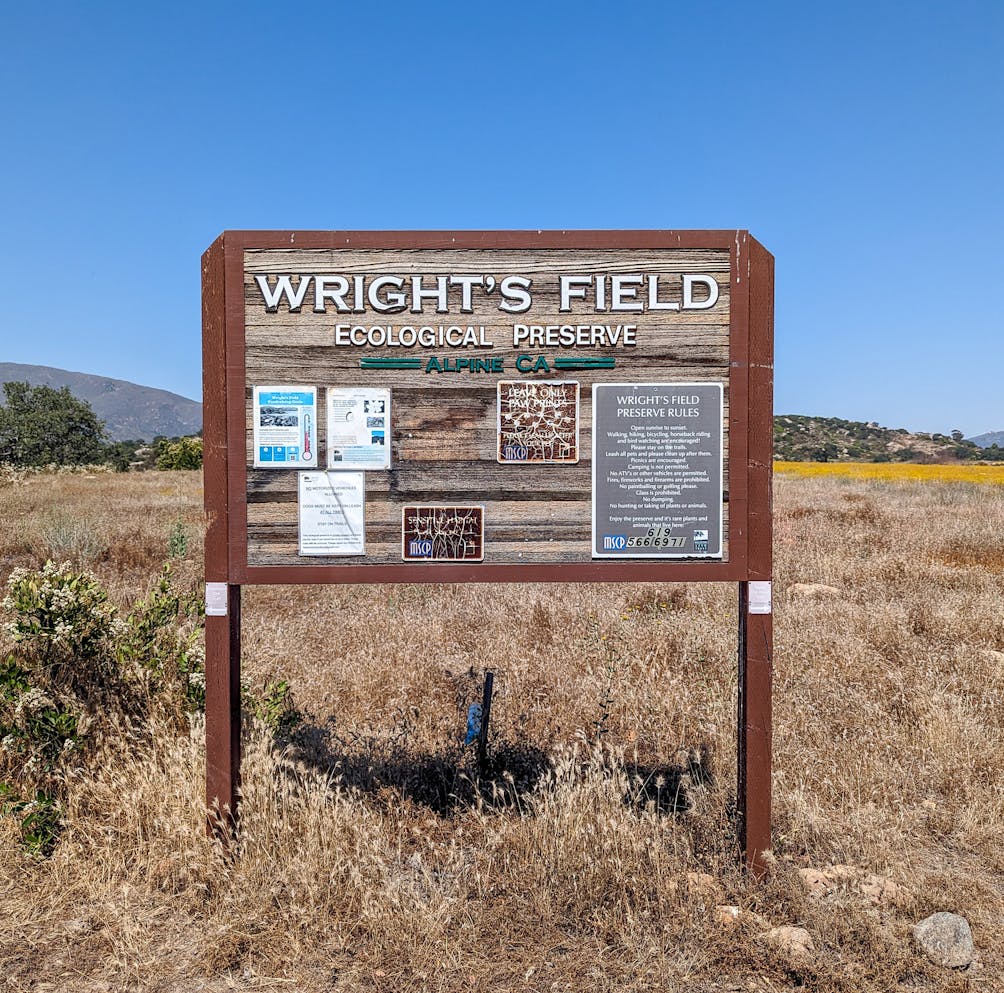Sign for Wright's Field near Alpine in San Diego County 