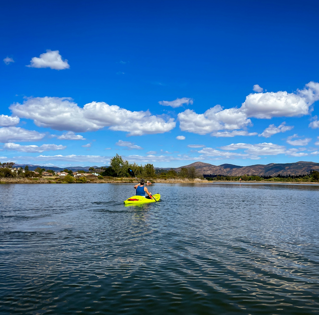 Kayaker paddling the Napa River with Napa Valley Paddle 