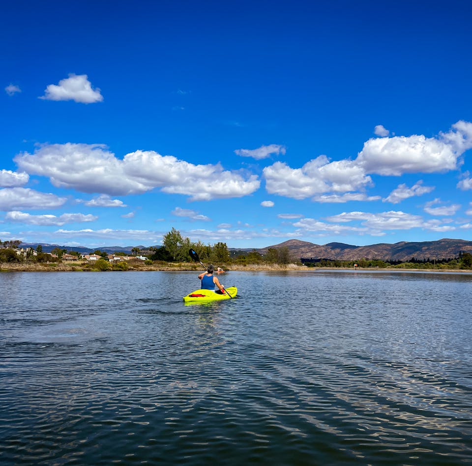 Kayaker paddling the Napa River with Napa Valley Paddle 
