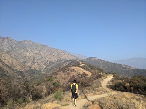 Hiker on trail at Hillside Wilderness Preserve in Monrovia