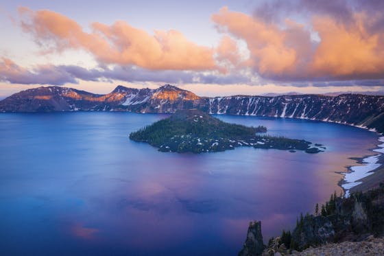 winter sunset at Crater Lake national park