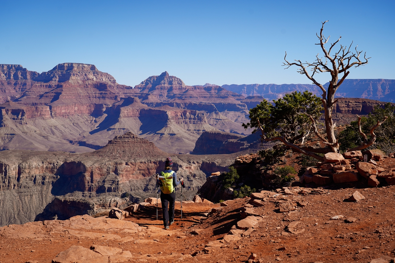 woman hiking South Kaibab Trail Grand Canyon