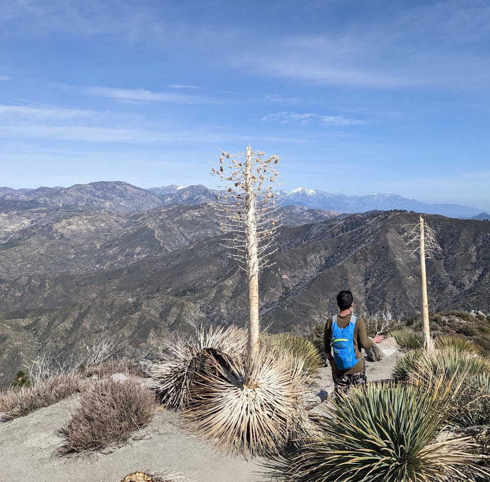 Hiker on the trail at Strawberry Peak in the San Gabriel Mountains 