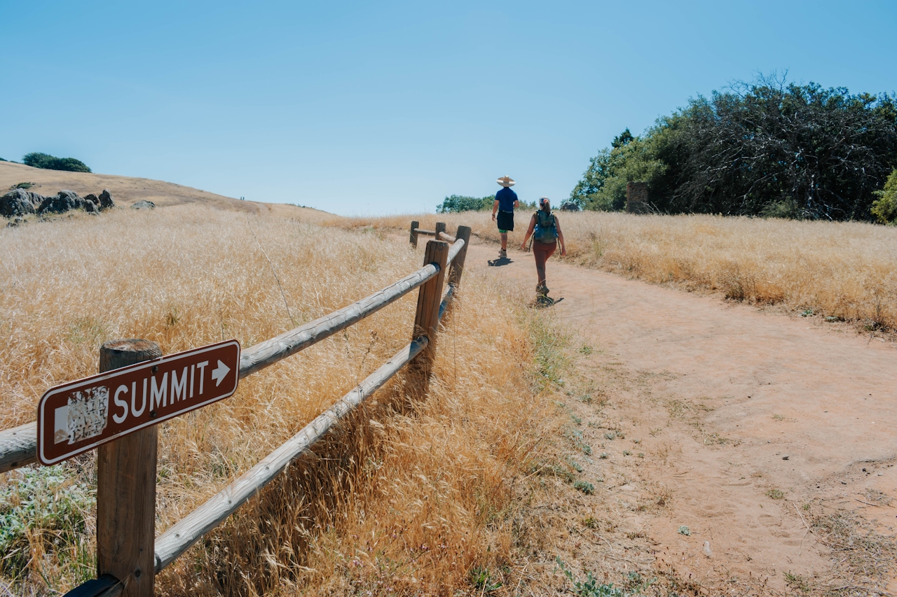 Hikers on a trail to the summit of Volcan Mountain near Julian San Diego County 