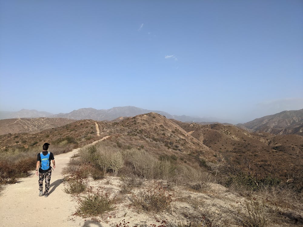 Hiker on the trail at Shadow Hills near Burbank 