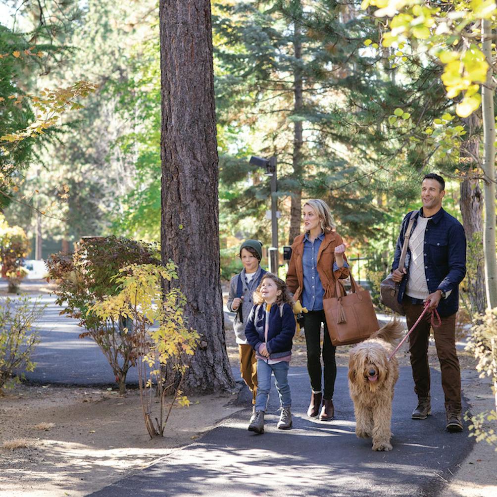 family walking in north lake tahoe