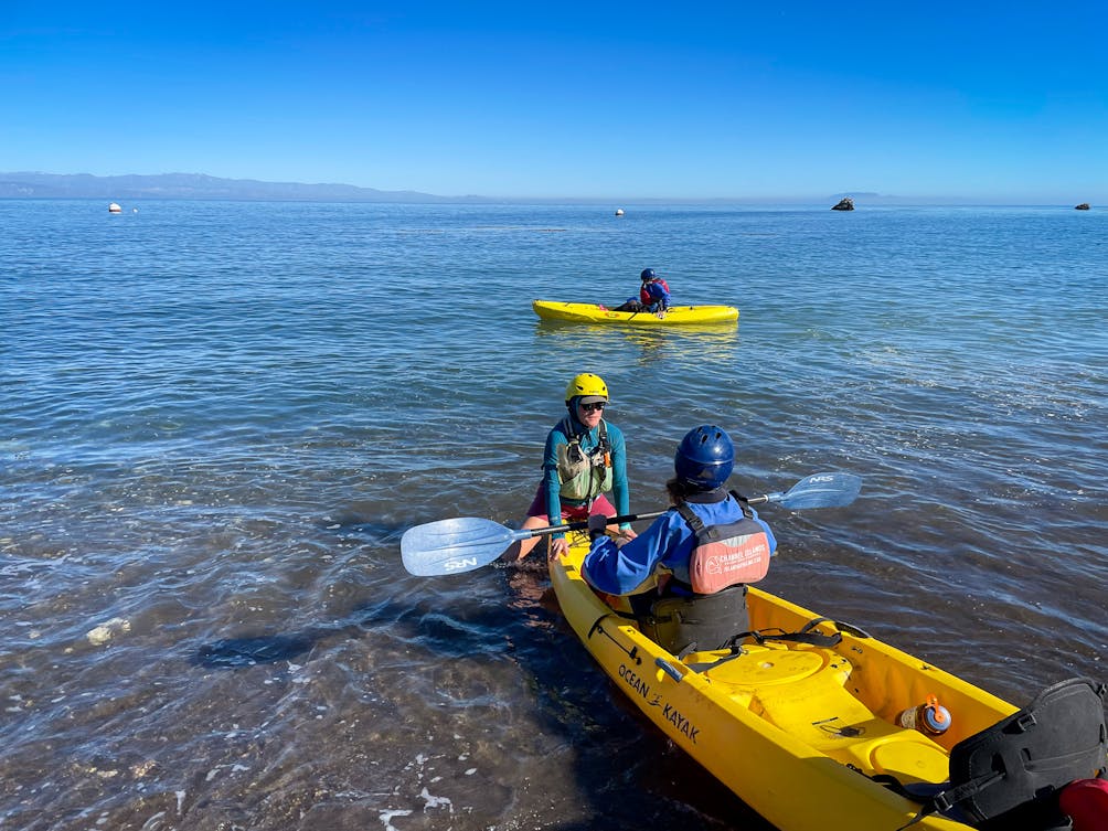 Channel Island Adventure Company guides getting kayakers ready for the sea kayak adventure tour at Santa Cruz Island