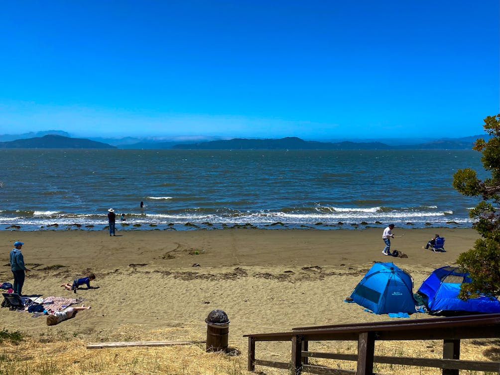 Beach goers at Keller Beach in Miller Knox Regional Park  in the East Bay 