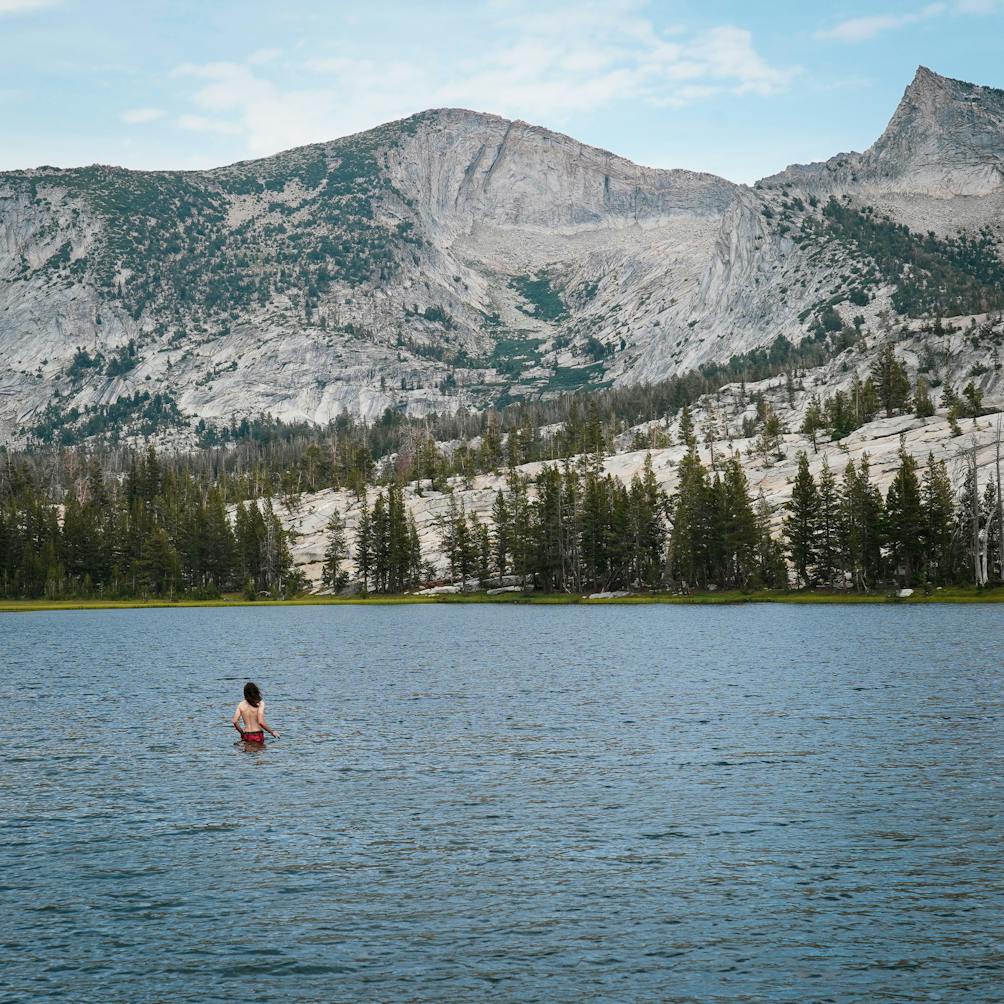 swimming in Emeric Lake in Yosemite