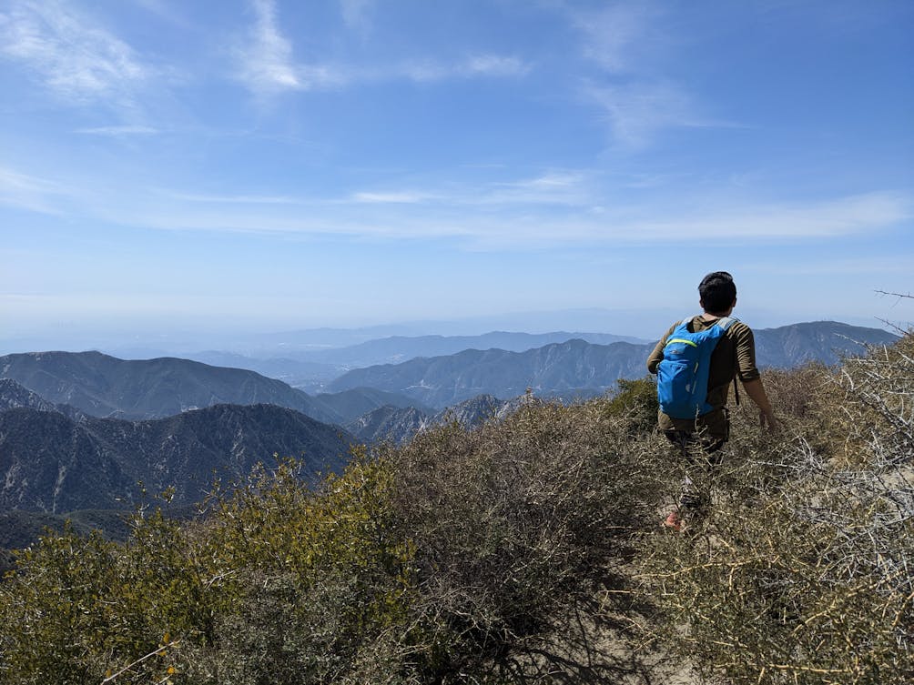 Hiker going down from Strawberry Peak in the San Gabriel Mountains